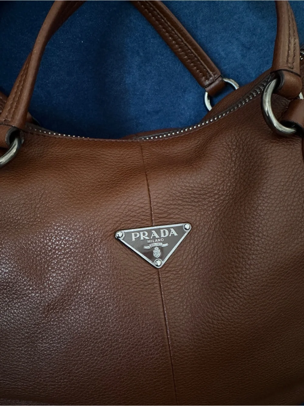 Prada Pebble Leather‎ Dark Brown Hobo Bag